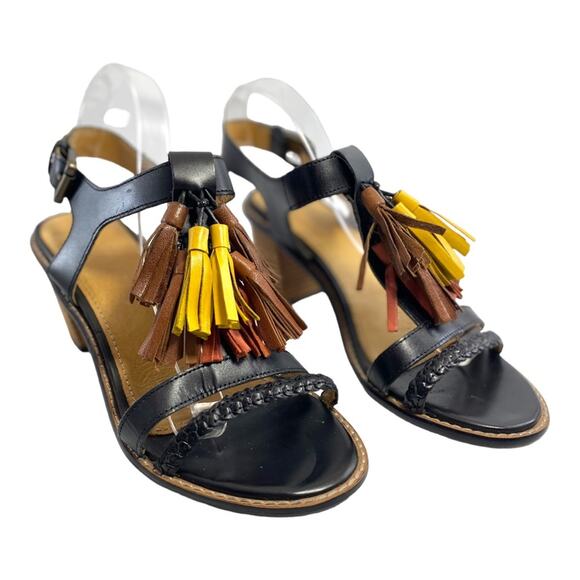 Isabel Marant Black with Brown Gold Rust Tasseled Chunky Heeled 39 Sz 9 Sandals - Picture 3 of 13